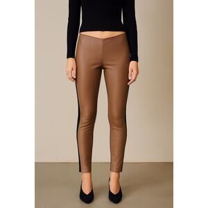 Vintage Neiman Marcus Camel Leather Front Pants Stretchy Low Rise Large Leggings